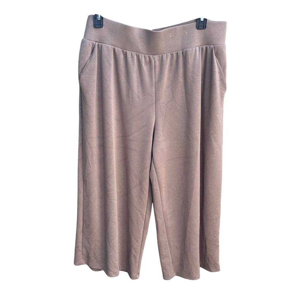 Stylus Women XXL Taupe Mauve Wide Leg Cropped Culotte Pants Jersey Knit Pockets